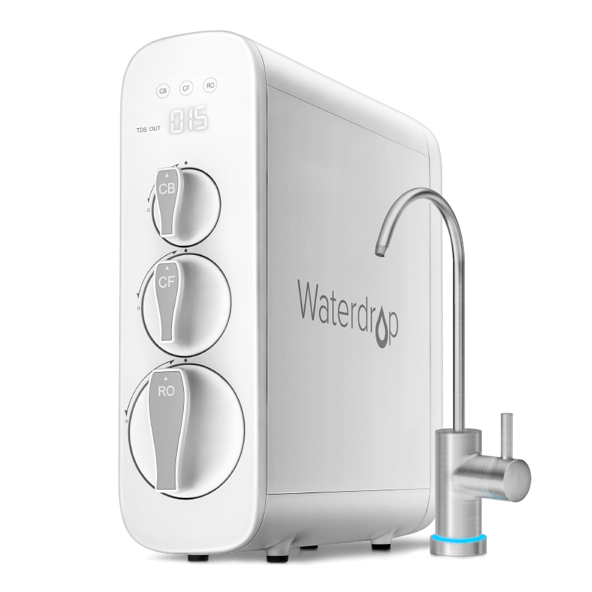 Waterdrop G3 tankless reverse osmosis system with smart faucet.